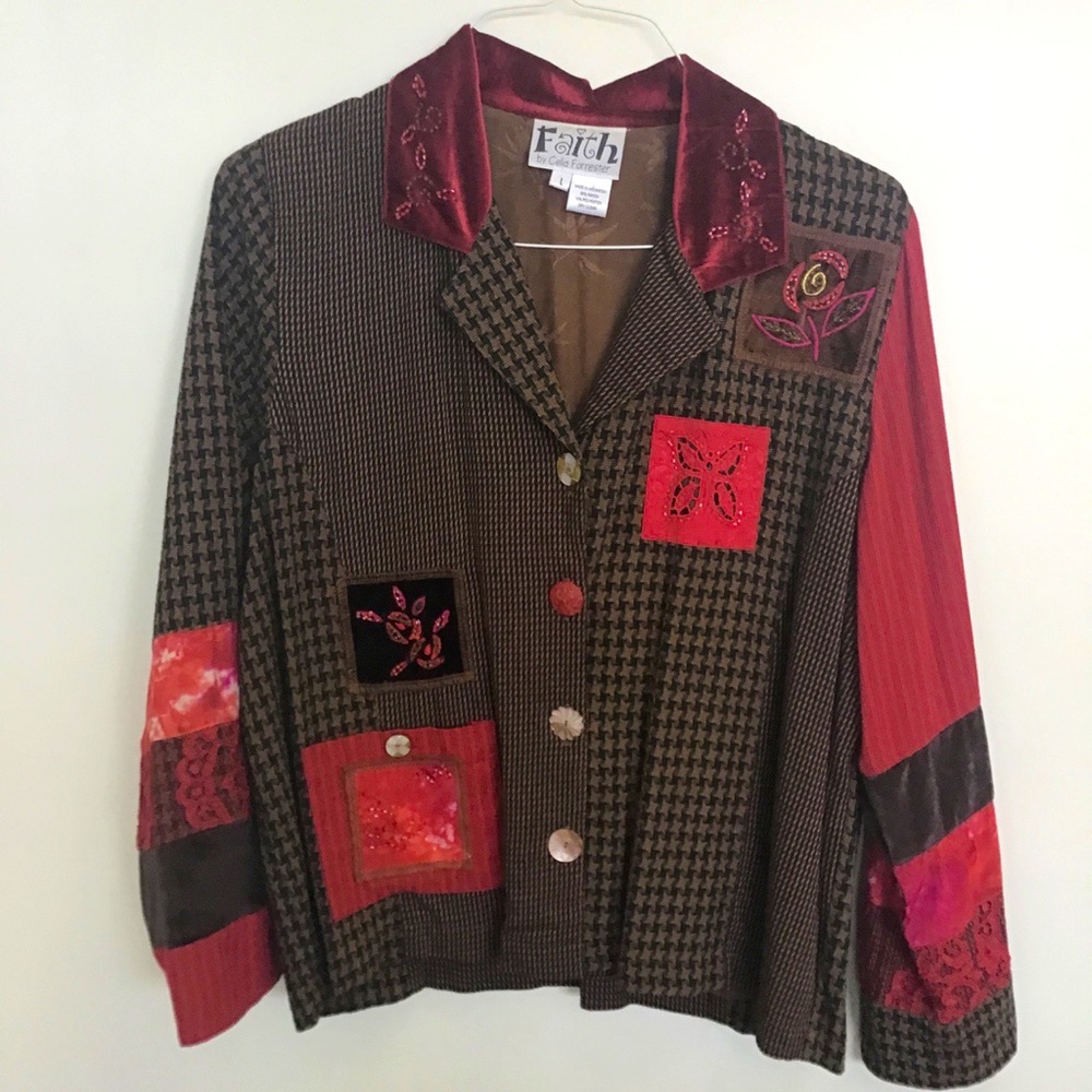 Brown & Red Patchwork Blazer